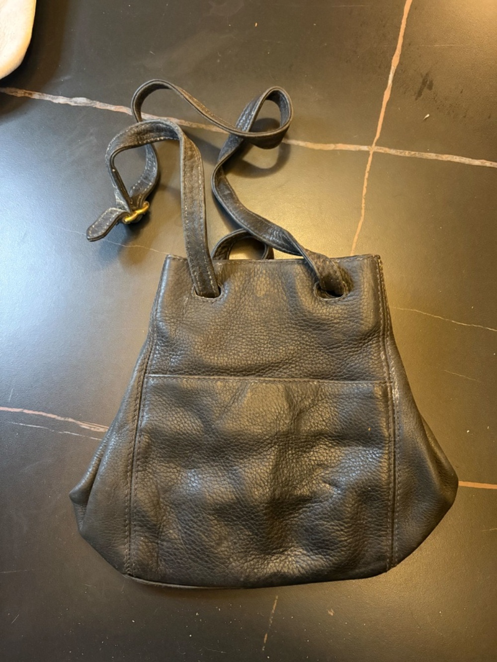 Garage Blowout Vintage Black Pebbled Leather Drawstring Backpack Bag - Picture 2 of 7